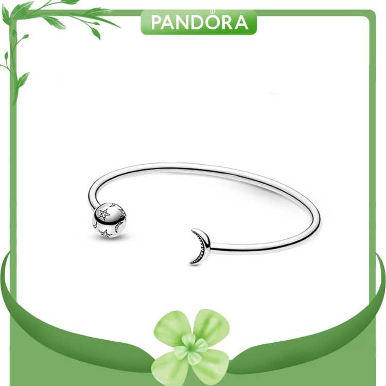 PANDORA 潘多拉星月开口925银手镯可叠戴手串轻奢高