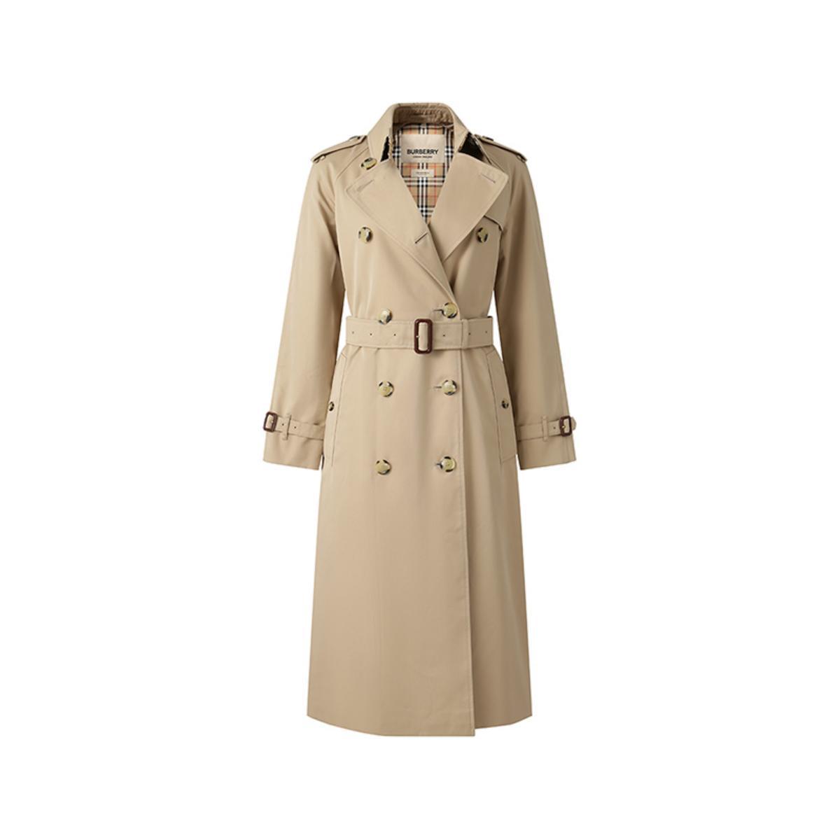 BURBERRY  长款修身双排扣滑铁卢版型风衣外套女式