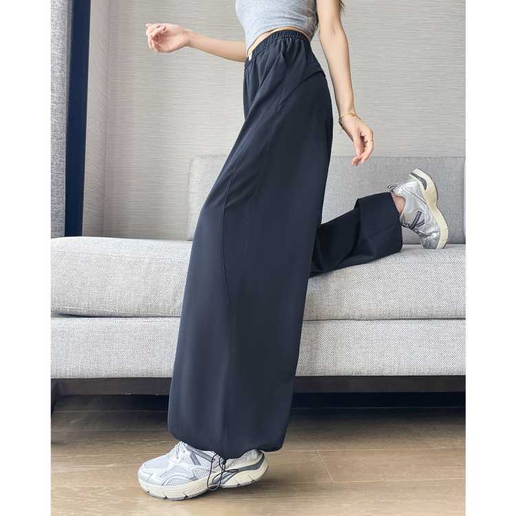 唐狮 【不挑身材】抽绳松紧高腰休闲裤女夏季直筒垂感阔腿长裤女装薄款