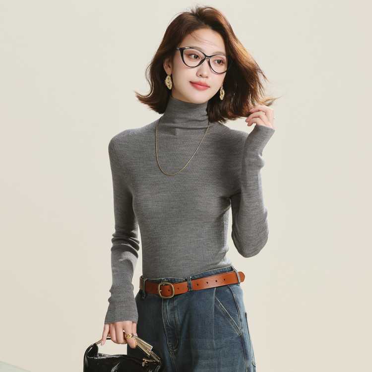 赛兔 【可机洗 精纺无缝纯羊毛】秋季经典百搭坑条纹显瘦针织衫上衣女