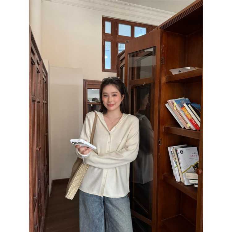 大婉酱 【羊毛连帽毛衫】居家遛弯松弛感针织开衫26秋新女高级感小外套