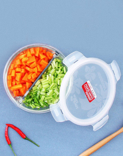 乐扣乐扣耐热玻璃饭盒保鲜盒分隔型便当盒圆形550ml