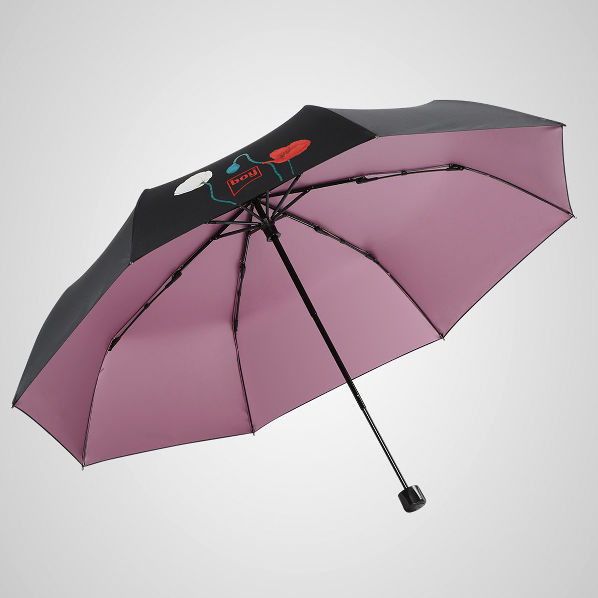 德国boy超轻太阳伞三折黑胶防晒小黑伞防紫外线遮阳两用晴雨伞