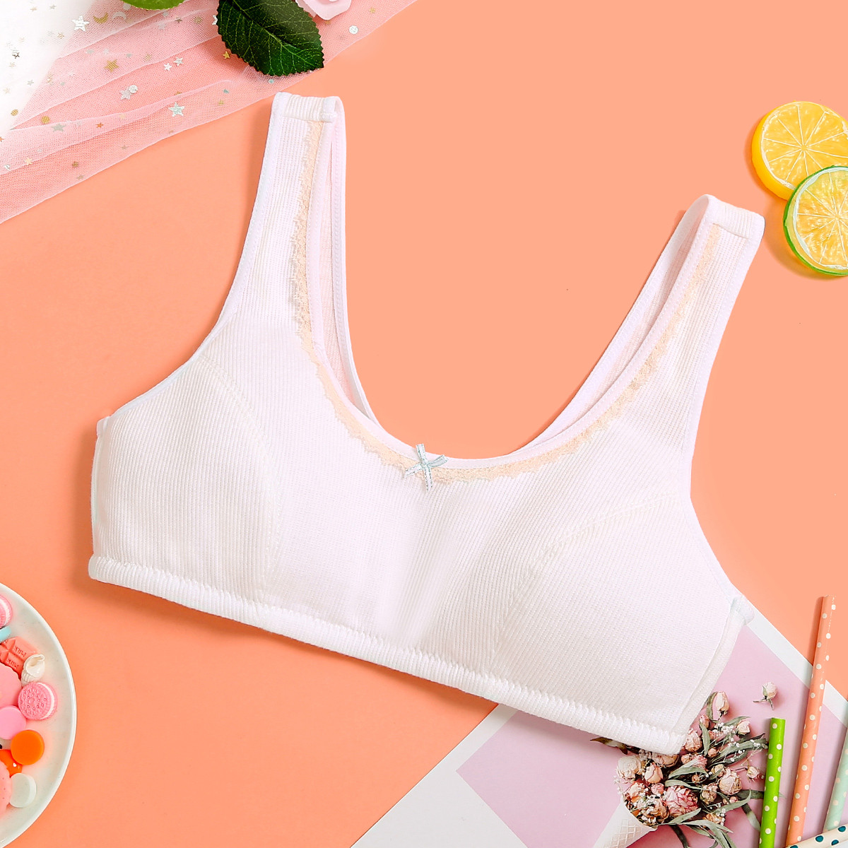 俞兆林 少女内衣初中生文胸学生发育期无钢圈薄款运动胸罩 淡粉 70a