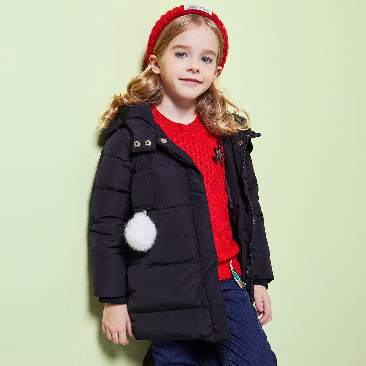 辛巴娜娜童装2018冬季新款女童中长款羽绒服中大童白鸭绒宽松保暖加厚