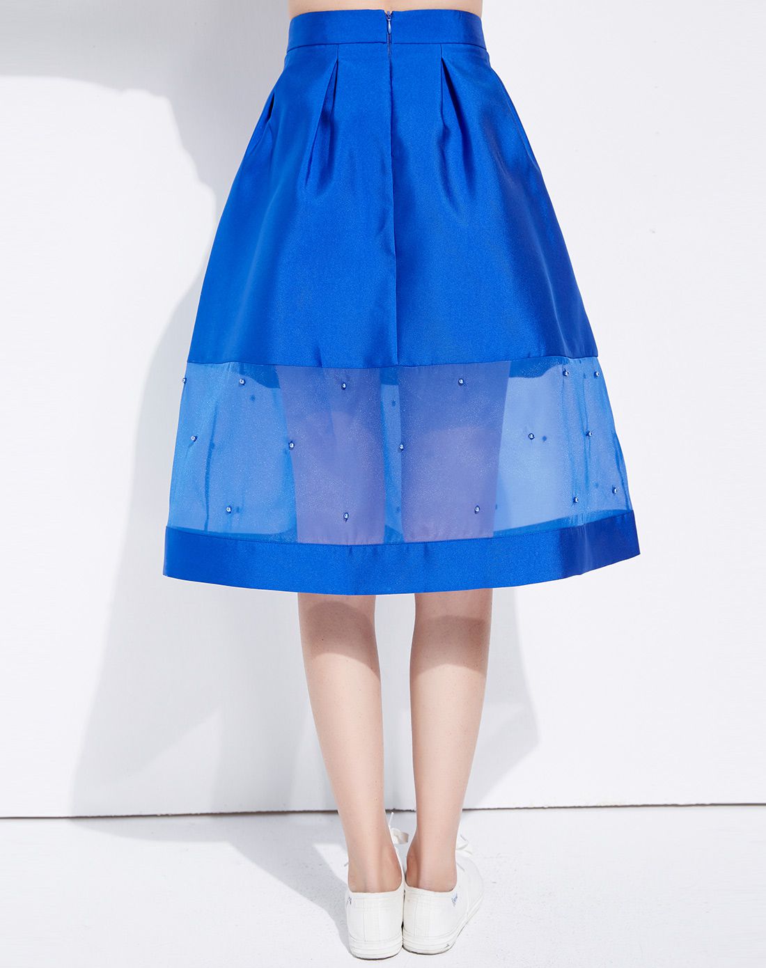 宝石蓝网纱拼接甜美蓬蓬裙