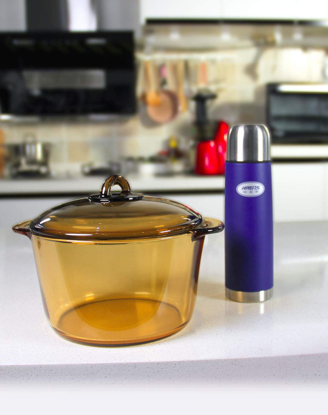 微晶玻璃 琥珀色玻璃直烧锅玻璃锅3l 保温杯*1 套装