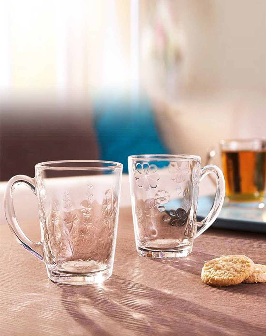 优质玻璃 晨曲浮雕玻璃把杯32cl 4只装 水杯 玻璃杯