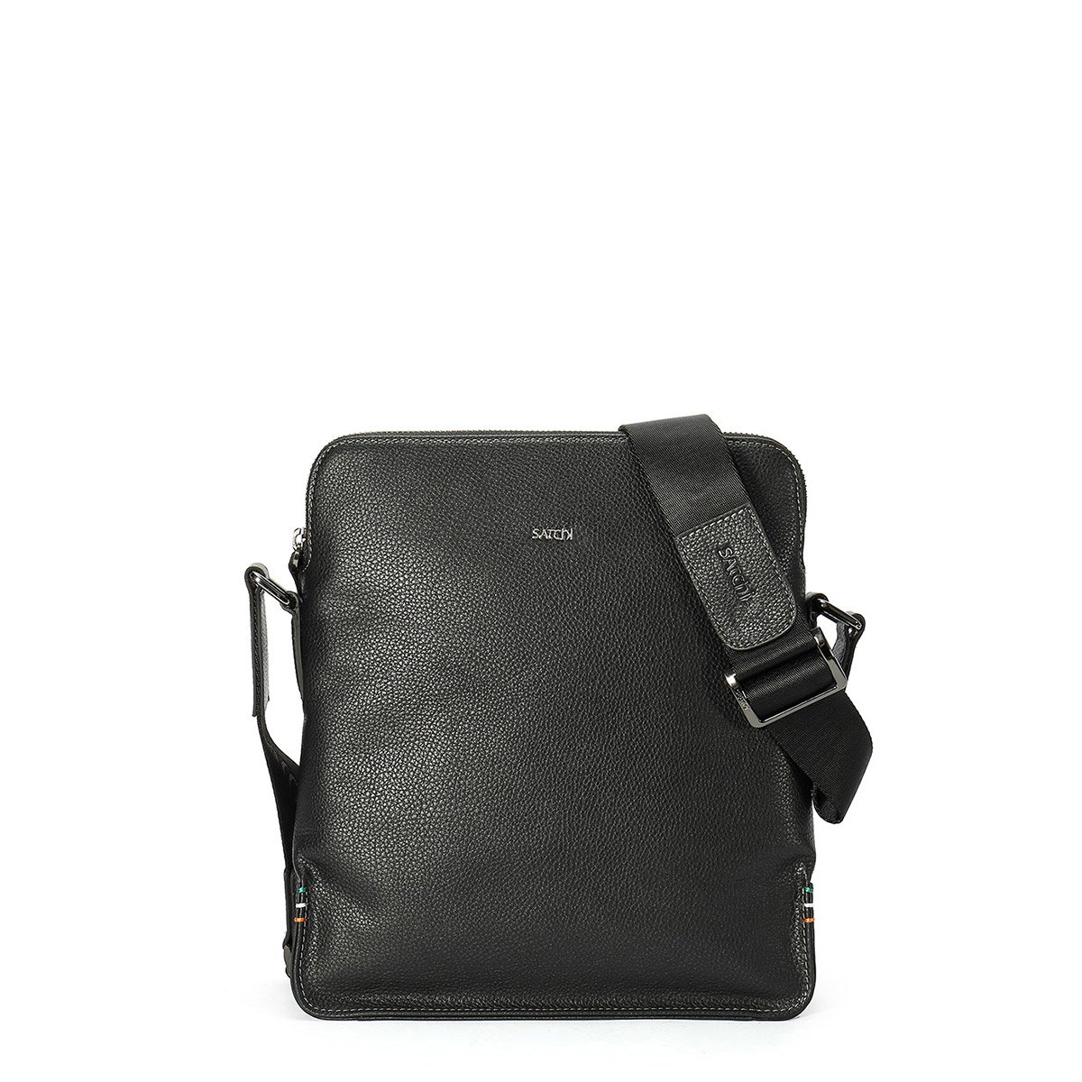 沙驰satchi 男士牛皮单肩斜挎包休闲日字包