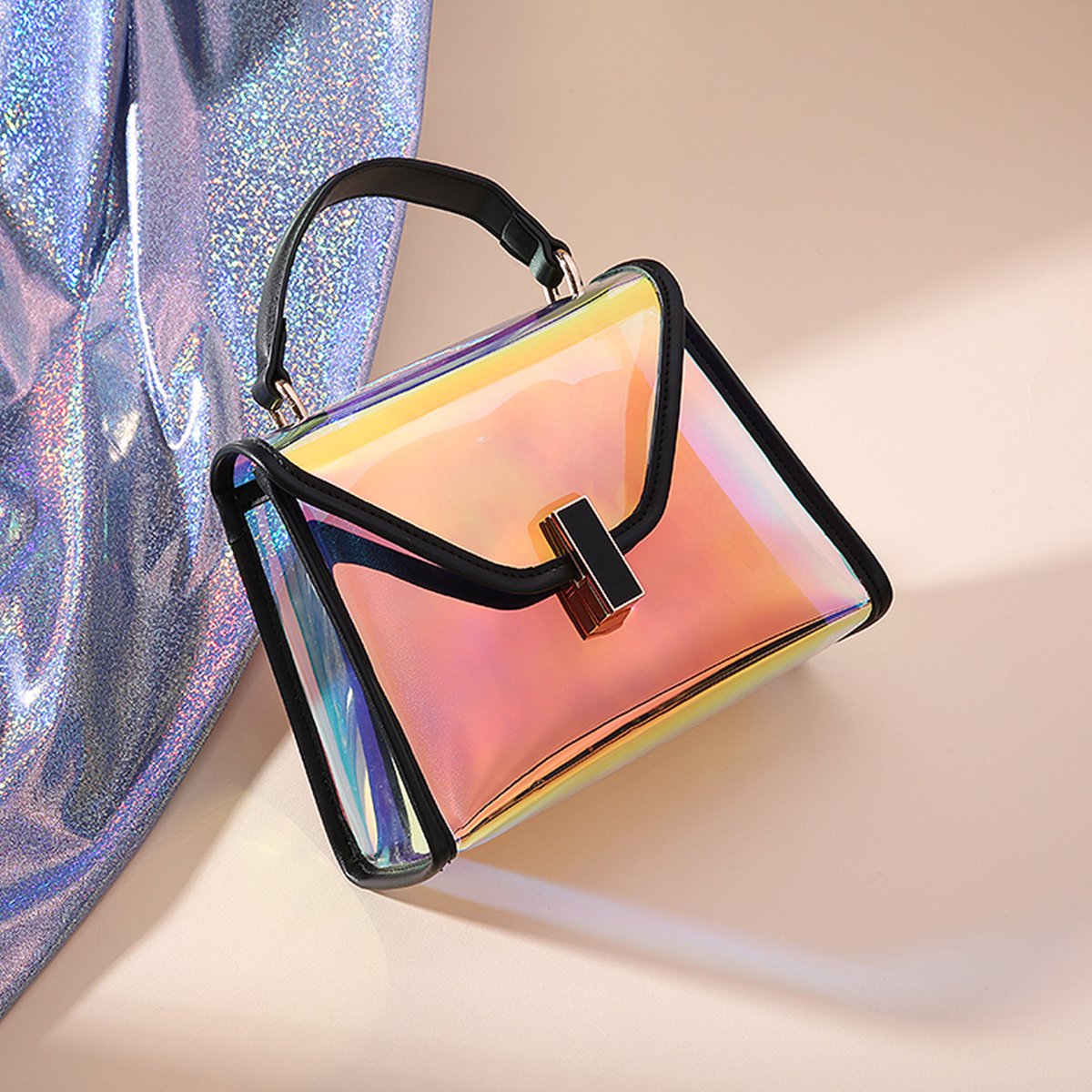 镭射包2018新款液体透明包包女果冻包凯莉手提包单肩斜挎小包女包