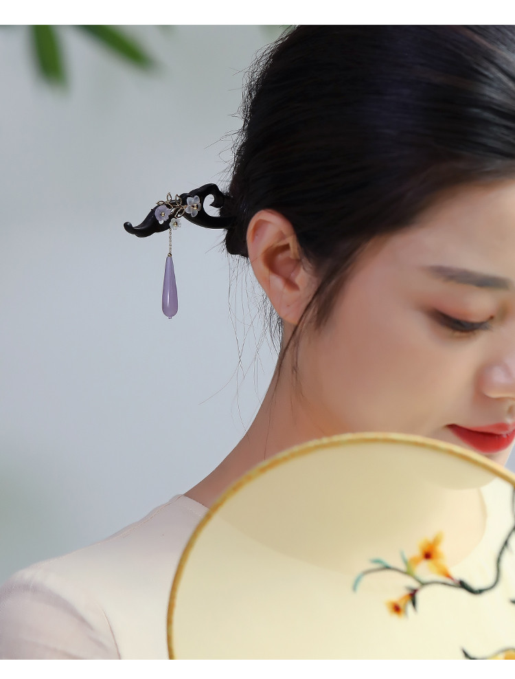 黑檀木发簪女日常简约古风步摇旗袍配饰汉服发饰复古盘发簪子萱绮