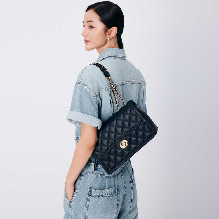 迪桑娜 【店长推荐】经典小香风菱格链条包头层牛皮单肩包