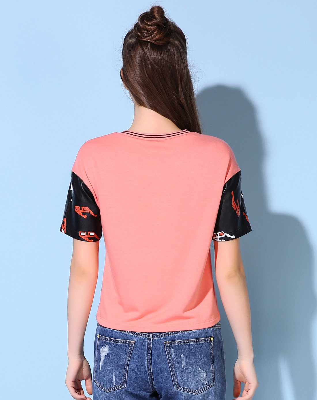 个性印花百搭t恤西柚红