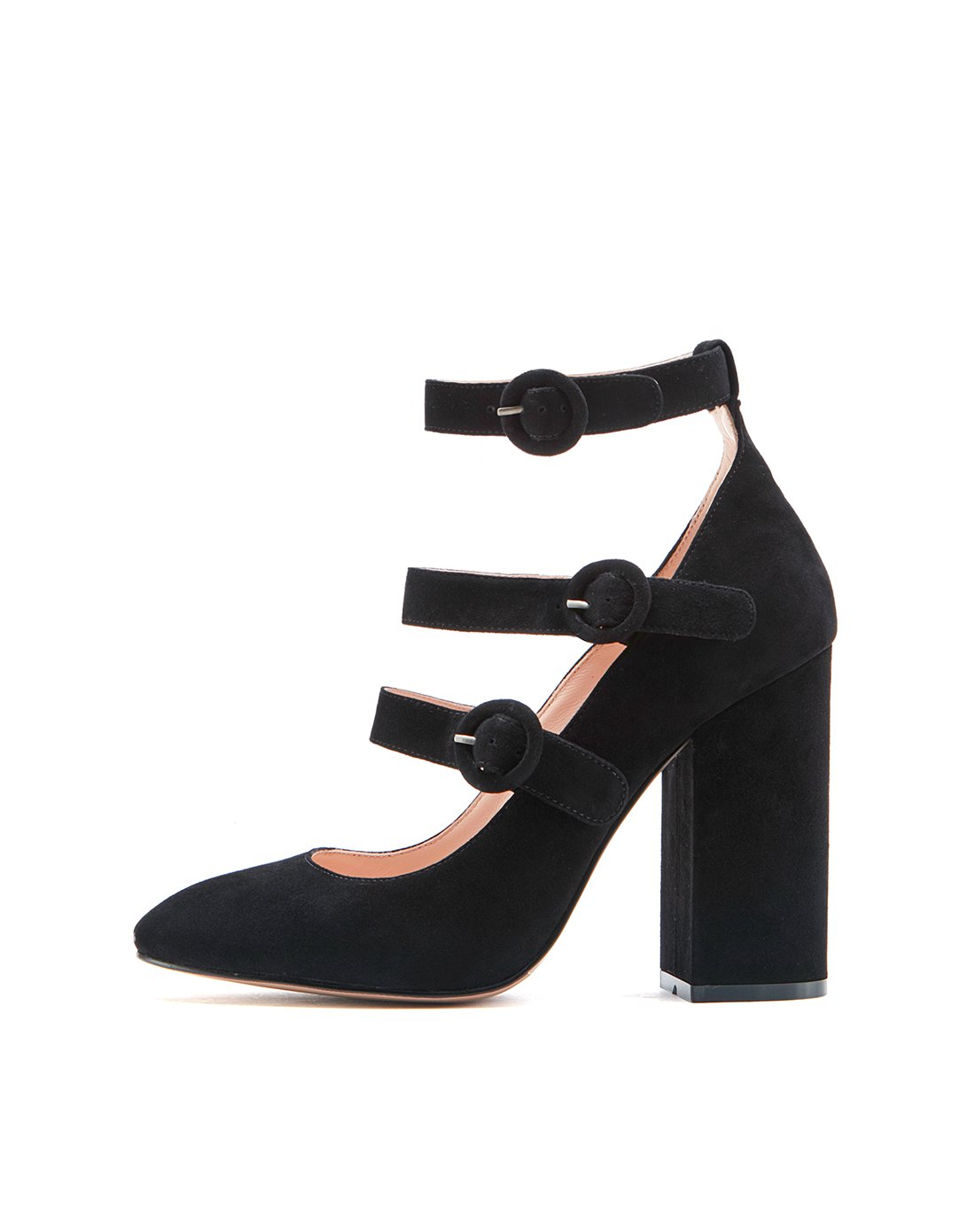 春季绒面羊皮圆头玛丽珍女高跟鞋