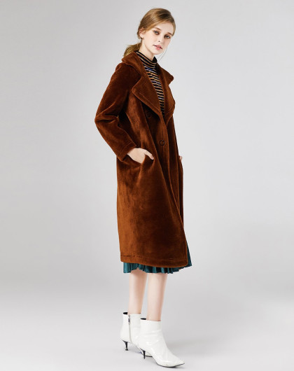 女款双排扣复合皮毛一体