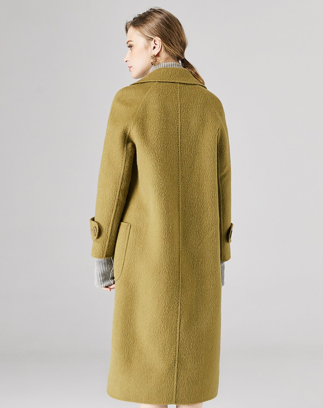 女款系带收腰阿尔巴卡羊驼毛双面呢大衣