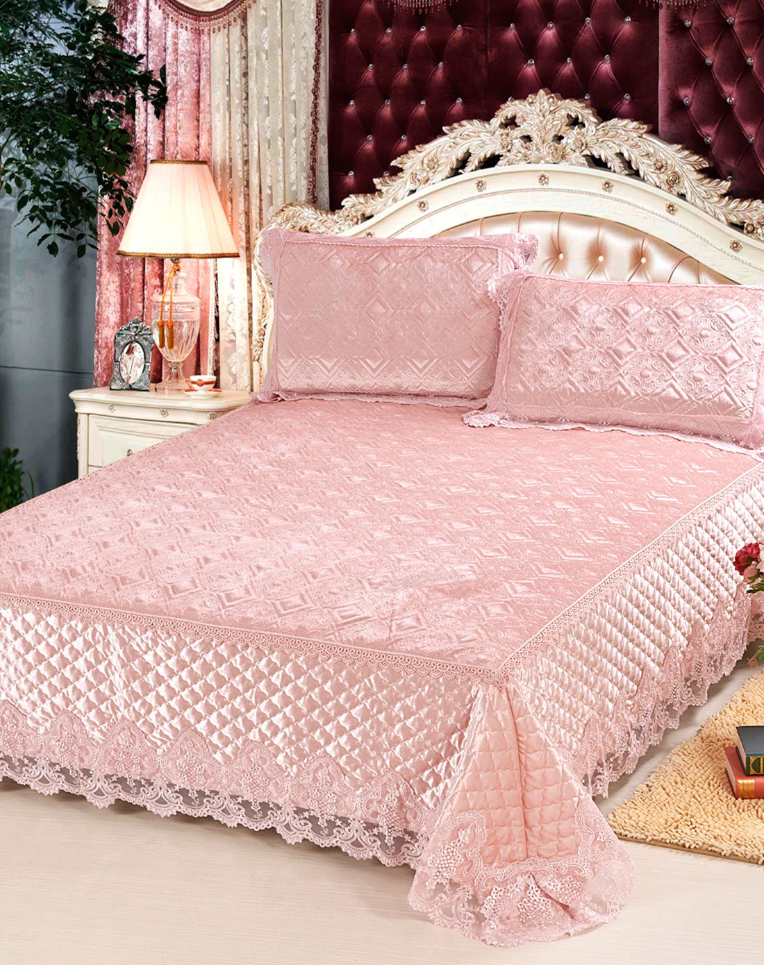 秋冬金丝绒毛绗缝床盖三件套