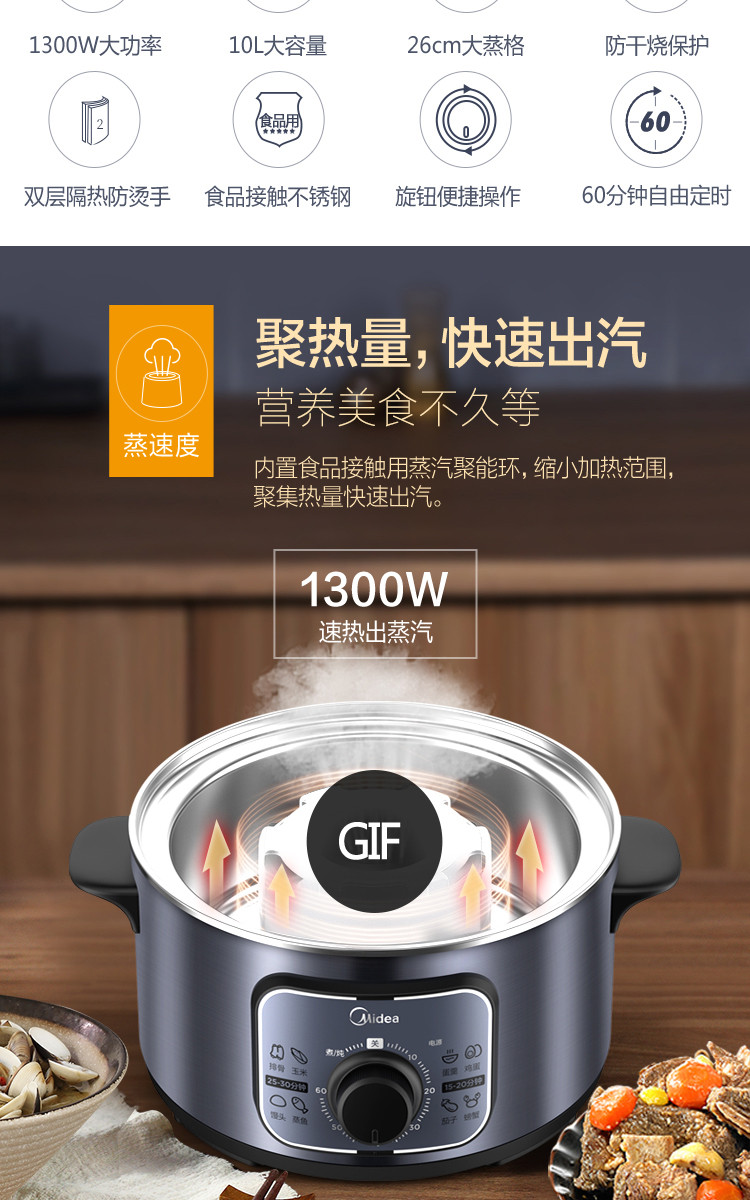 美的多功能家用电多层蒸锅超大容量电蒸笼zg26easy401