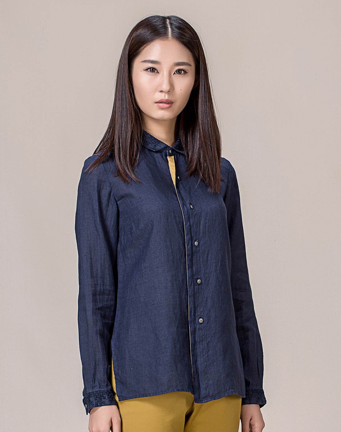 hanp汉麻世家女长袖衬衫蓝色