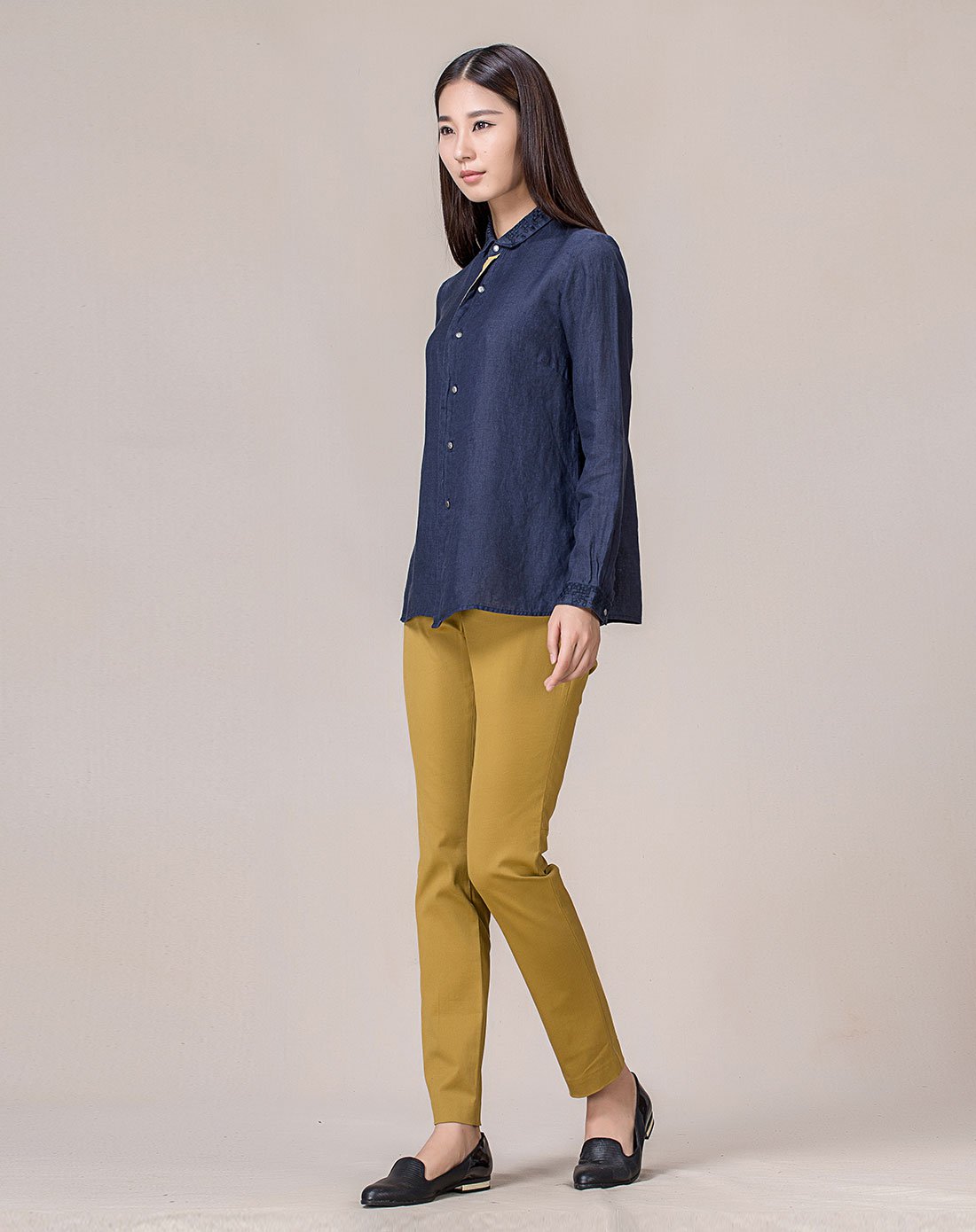 hanp汉麻世家女长袖衬衫蓝色