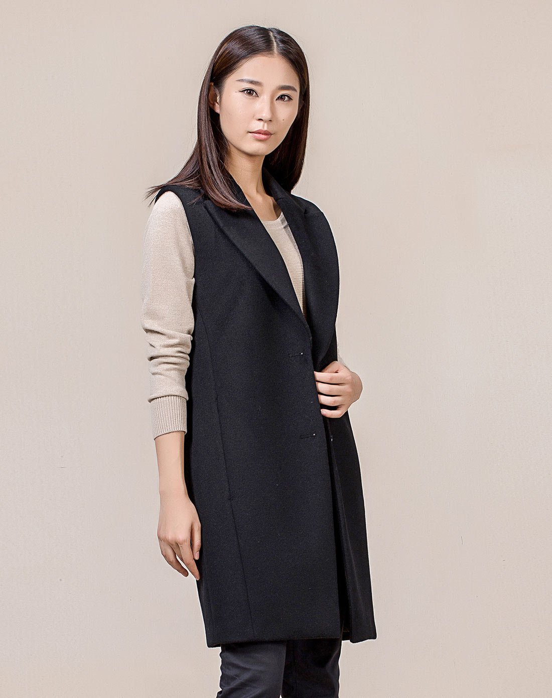 hanp汉麻世家女大衣黑色