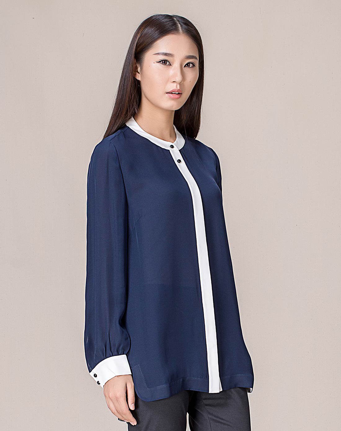 hanp汉麻世家女长袖衬衫蓝色