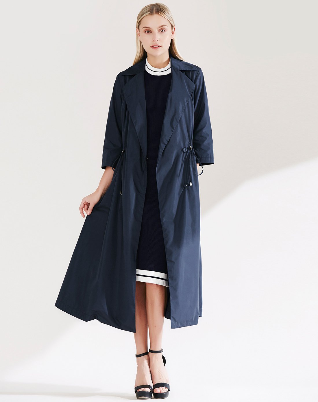 舒朗【人气top】 时尚宽松抽绳收腰中长款风衣