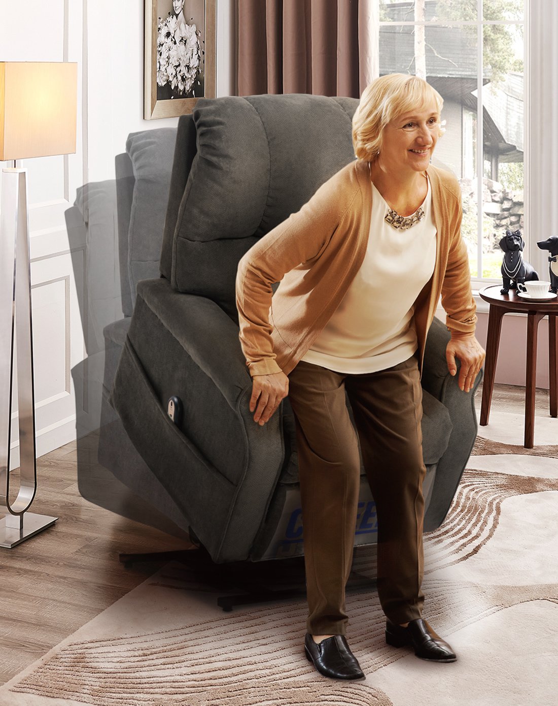 芝华仕头等舱布艺功能沙发电动智能升降老人椅k128