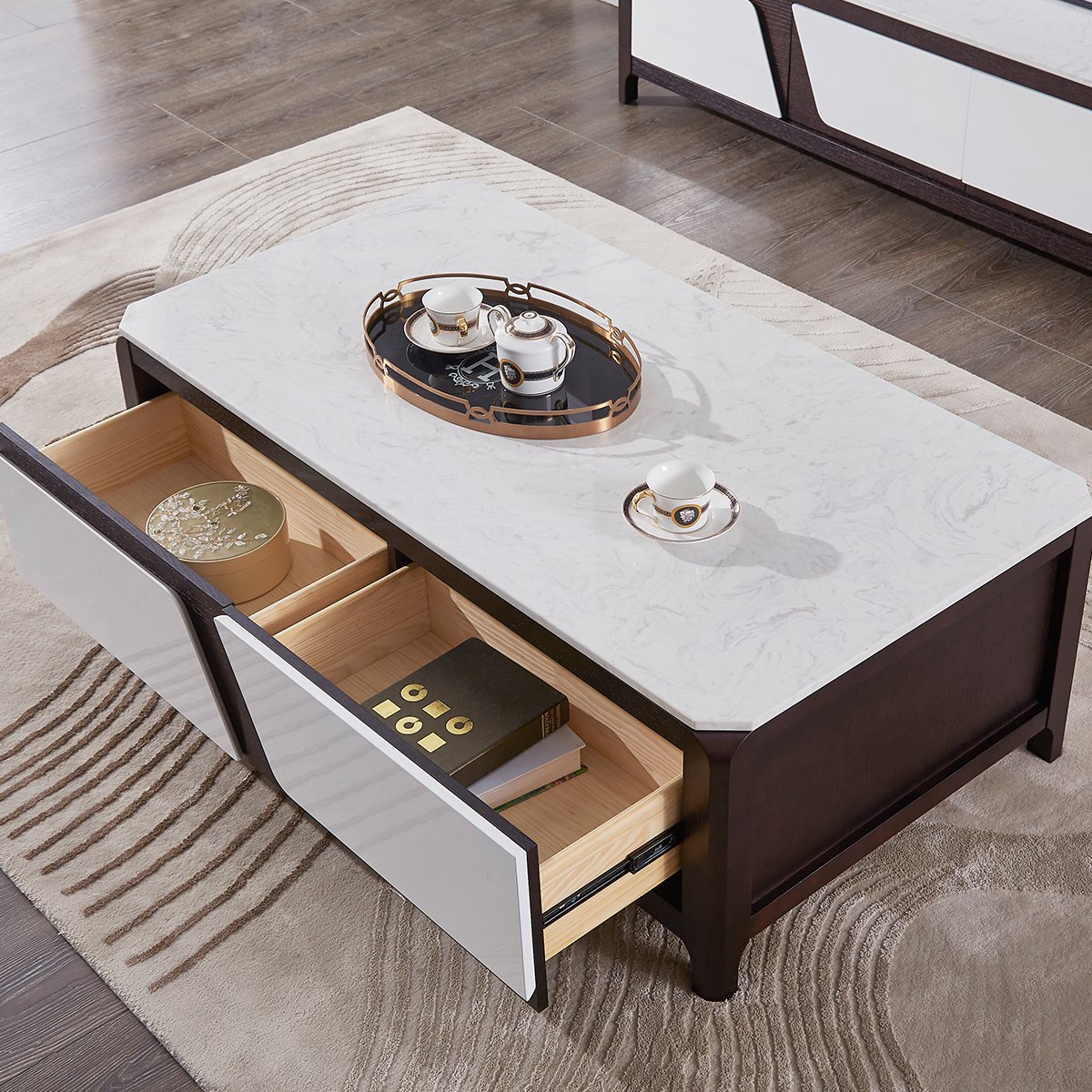 头等舱现代简约大理石储物茶几电视柜组合pt004经济型客厅家具