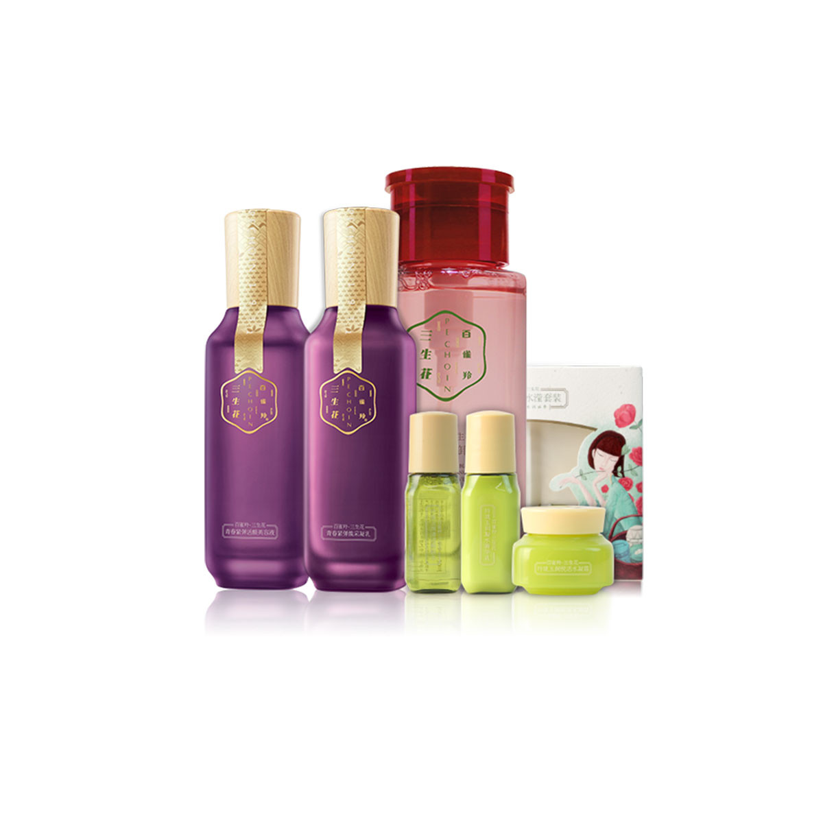 百雀羚 三生花青春紧弹水盈清颜保湿套装 卸妆水 护肤套装