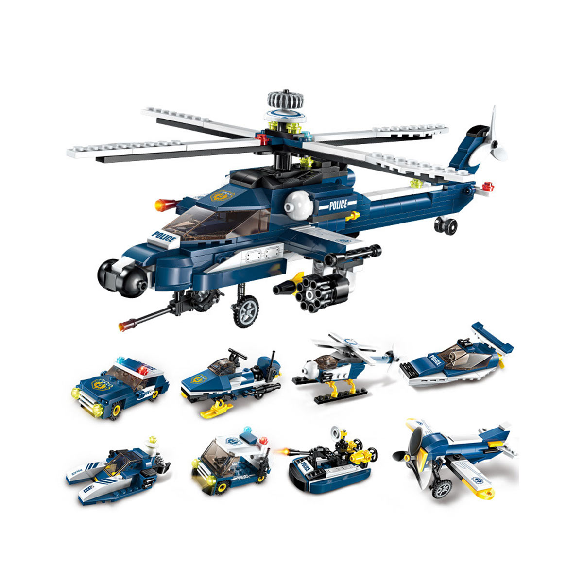 381片礼盒装 启蒙积木八合一变形车辆直升飞机 益智儿童玩具 八小造型