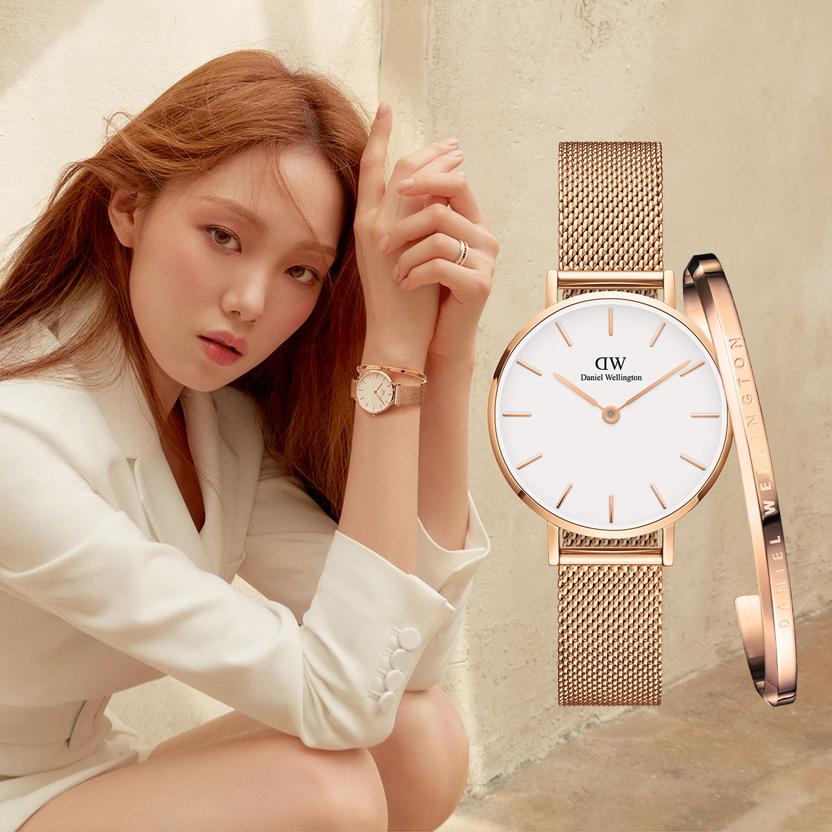 【李圣经同款礼盒】dw28mm石英手表金属编织女士手表手镯礼盒套装