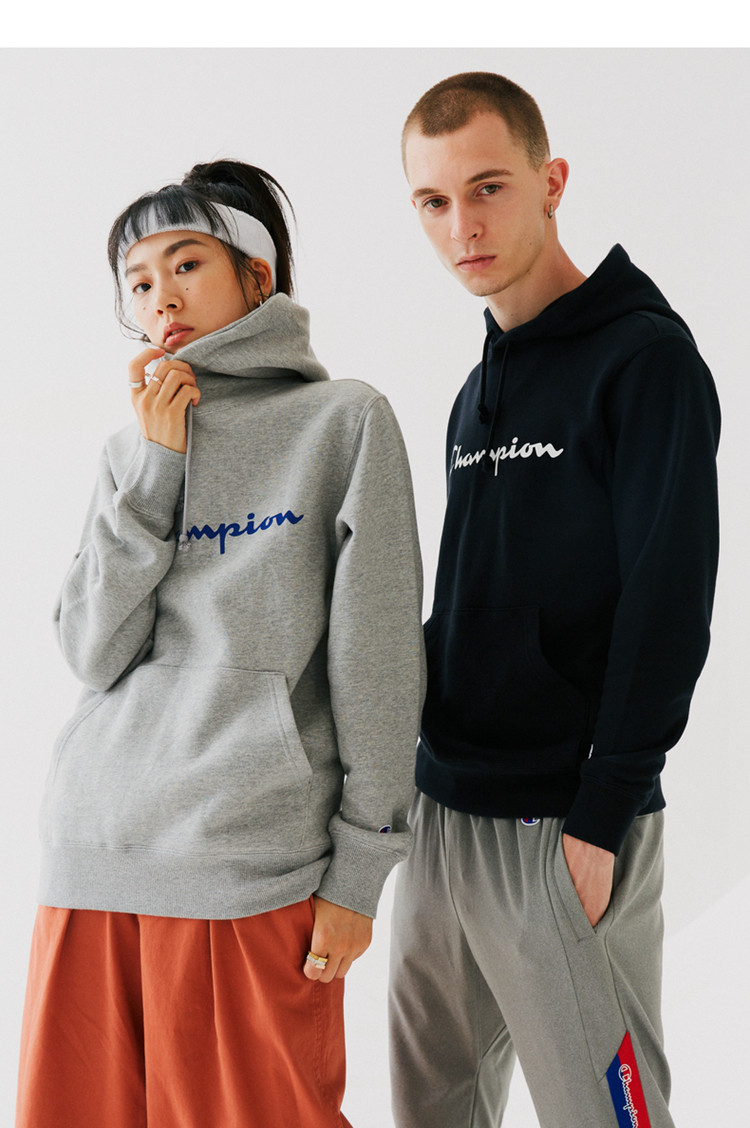 [品牌直营]情侣连帽卫衣草字印花长袖秋加绒帽衫女男宽松官方正品