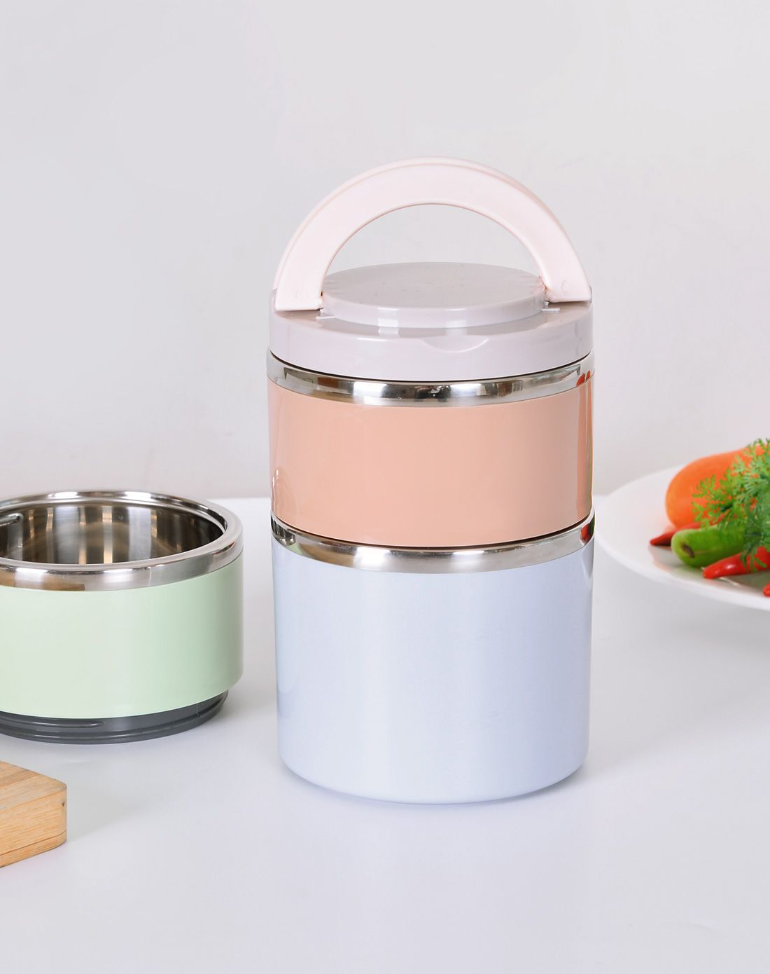 11.3*11.3*23.7cm日韩三层不锈钢保温饭盒