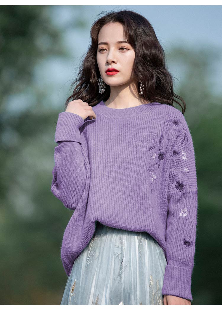 毛衣女2020春装慵懒风落肩宽松外穿 女士毛衣