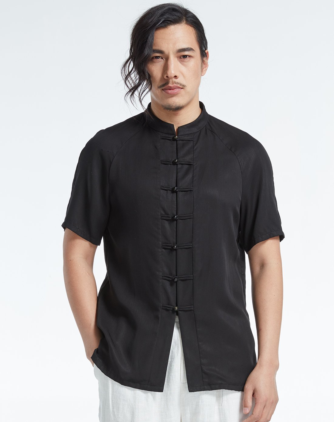 eyensree意树男装特卖旗舰店意树夏季新款短袖衬衫男中式立领衬衣复古