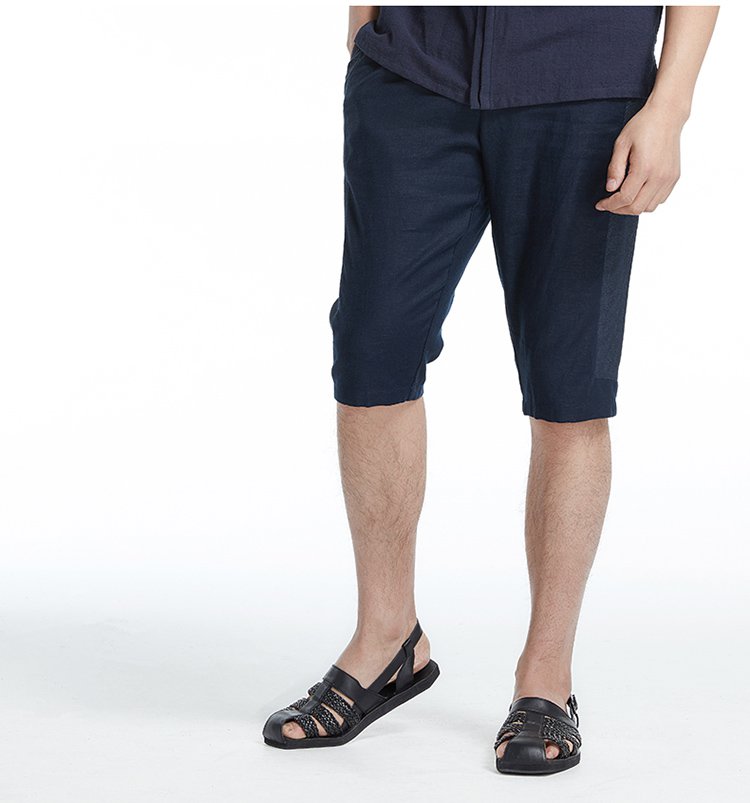 意树夏季新款短裤休闲中裤薄款纯色修身马裤男棉麻直筒潮