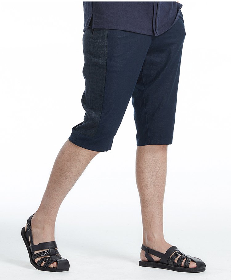 意树夏季新款短裤休闲中裤薄款纯色修身马裤男棉麻直筒潮
