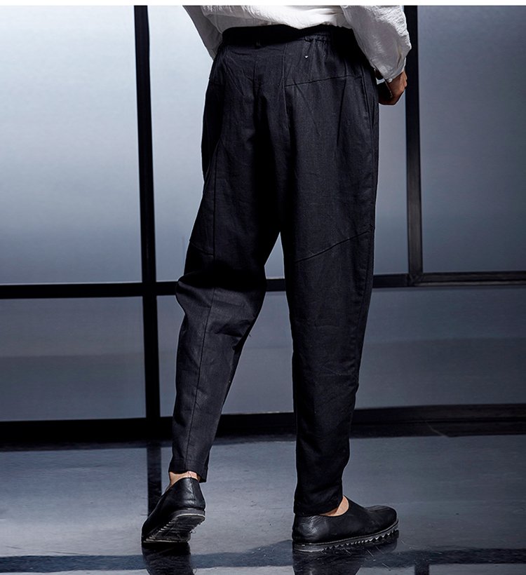 意树春季新款男装休闲裤棉麻宽松长裤小脚百搭简约时尚男裤