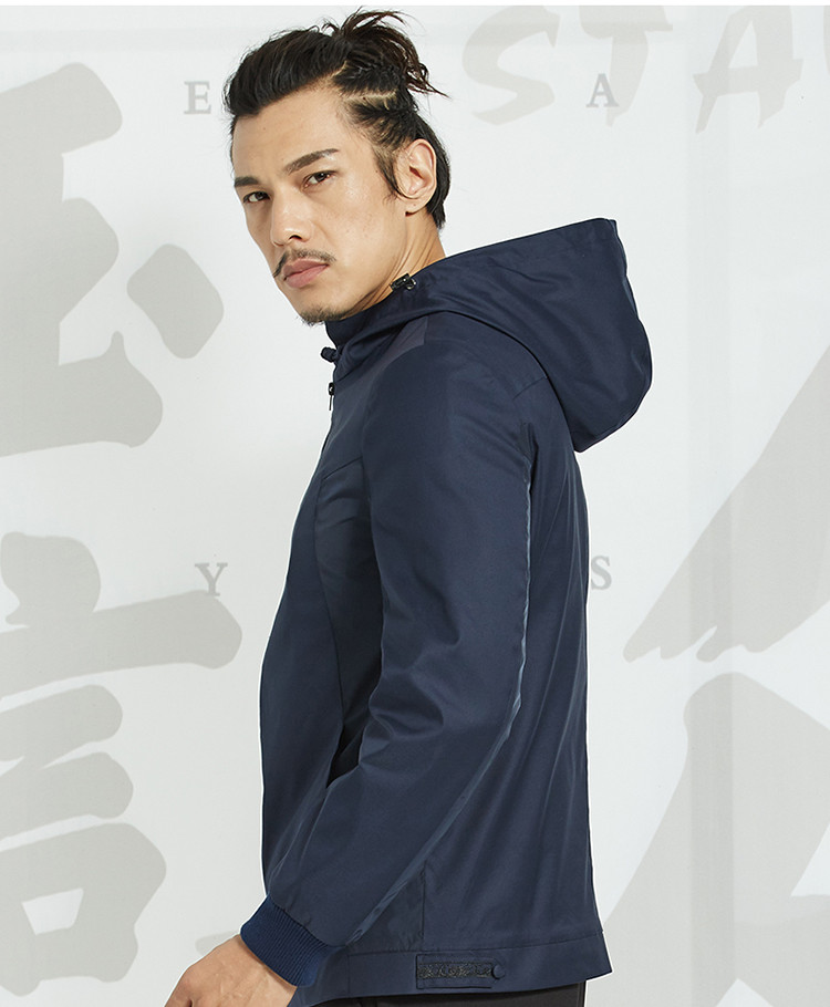 意树中国风原创男装连帽运动纯色简约外套修身薄款夹克