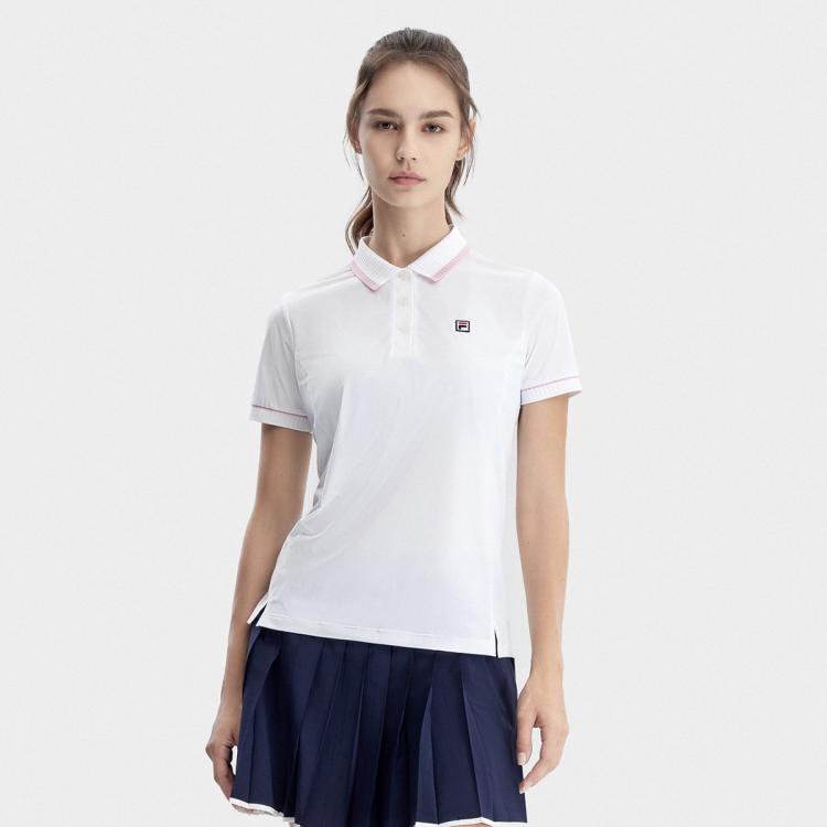 Fila 女装女士polo衫女网球系列舒适简约百基础针织短袖polo衫 In White