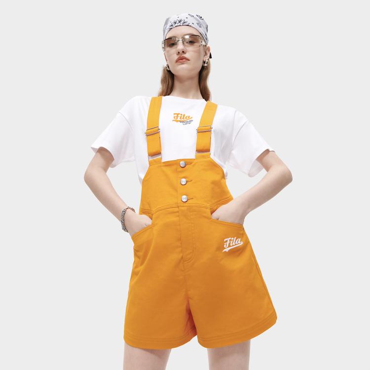 Fila 女装fusion系列短裤女式连体裤女直口宽松梭织背带裤 In Orange