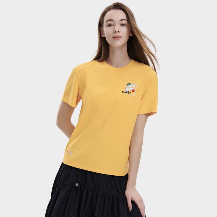 Fila 女装短袖轻薄舒适透气柔软运动t恤女圆领针织短袖衫 In Yellow