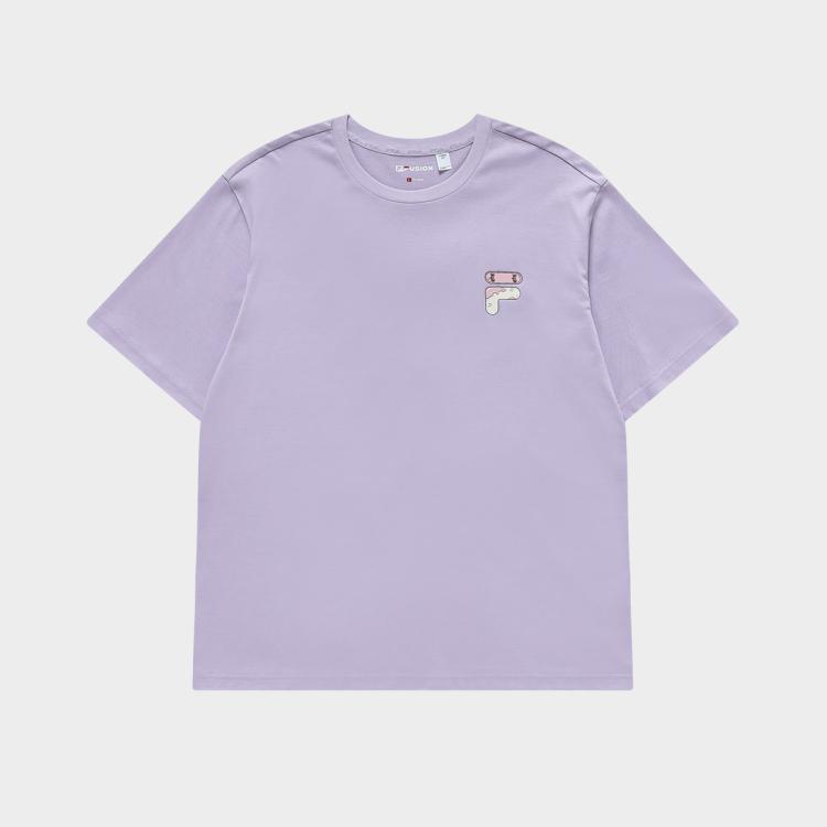 Fila 【情侣款】fusion系列运动t恤男女同款圆领宽松针织短袖衫 In Purple
