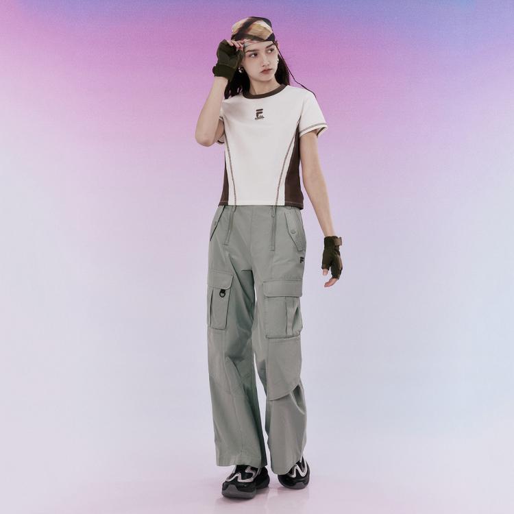 Fila 女装fusion系列运动t恤女士时尚修身圆领套头针织短袖衫 In Multi