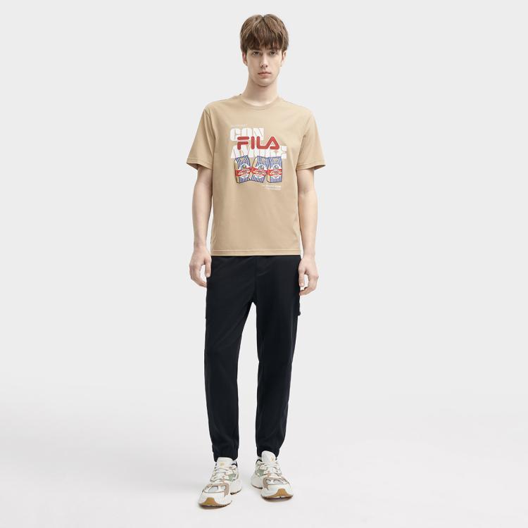 Fila 【液氨整理】男装时尚舒适休闲运动裤男士纯棉收口日常针织长裤 In Gold