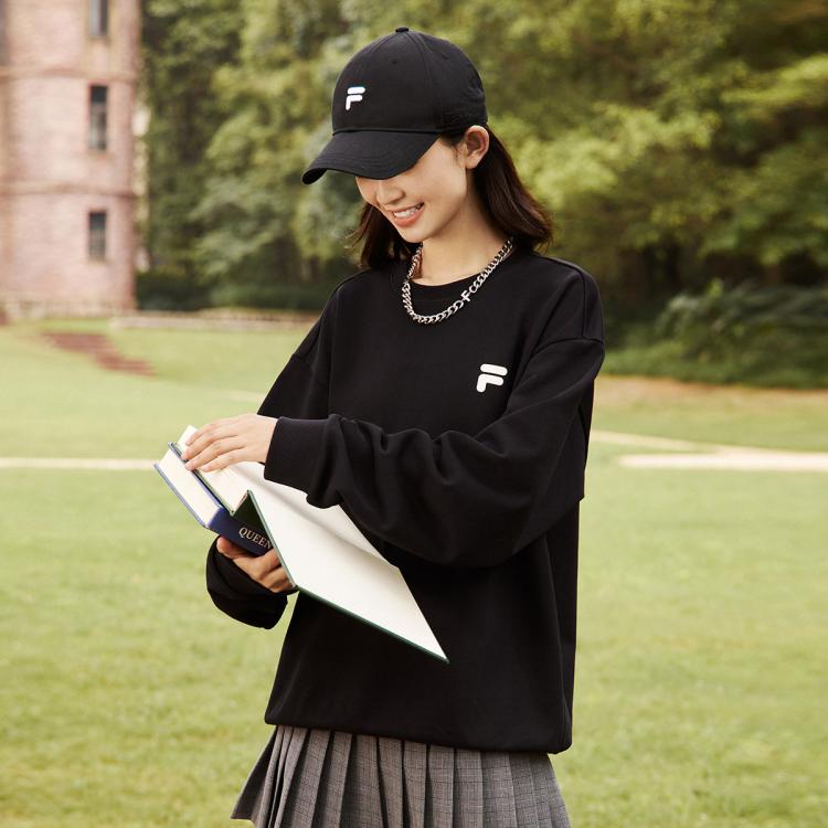 Fila 【情侣款】fusion系列卫衣男女同款宽松圆领百搭针织套头衫 In Black