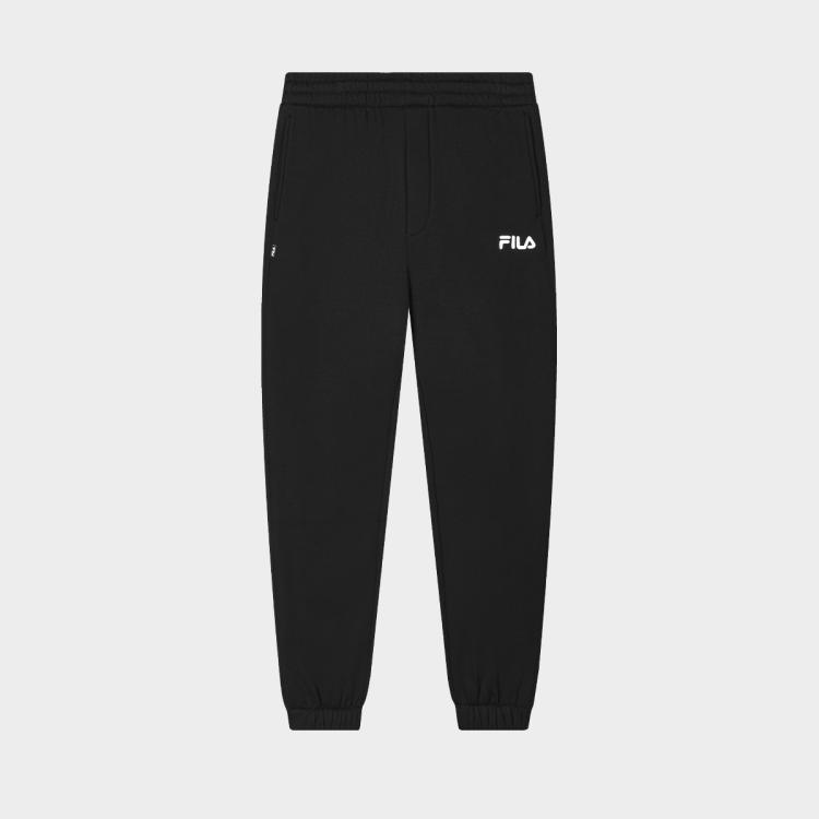 Fila 【斐暖抗菌】男装休闲裤男士时尚宽松简约加绒收口针织长裤 In Black