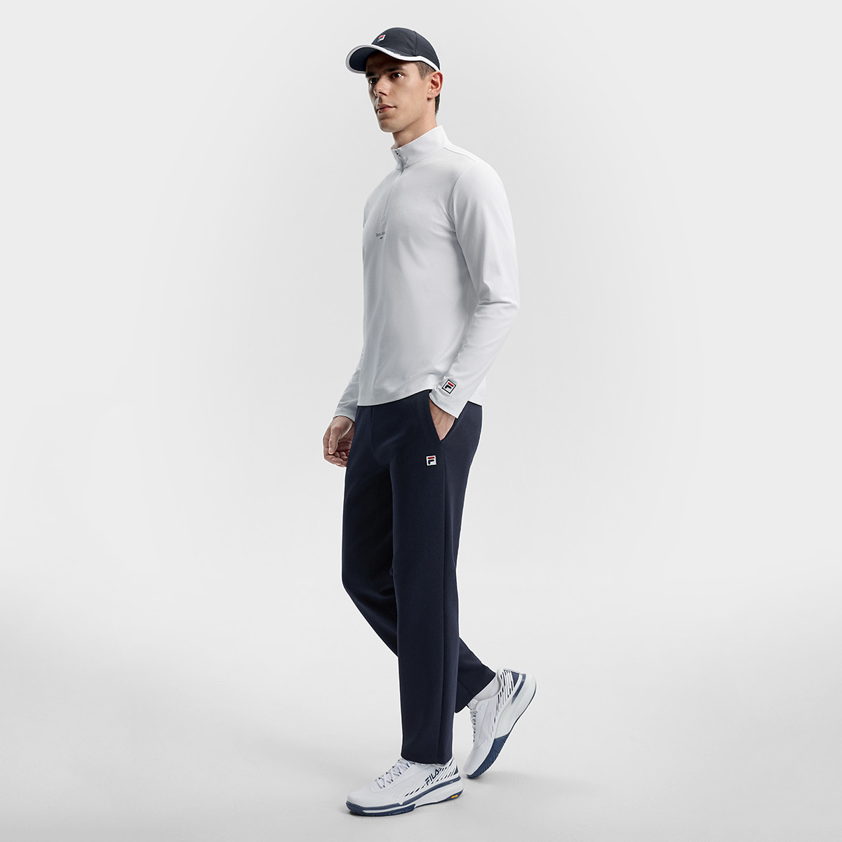 FILA 男装运动休闲裤男士网球时尚简约百搭舒适微弹直筒针织长裤