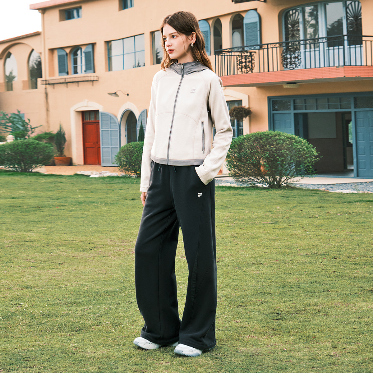 FILA 女装FUSION系列运动休闲裤女士时尚休闲宽松直筒针织长裤